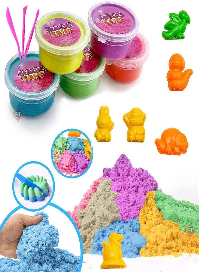 Firstly Traders Pack of 12 Mini Sand Multi Color for Kids with 12 Assorted Moulds+3 Modelling Tools - Kinetic Sand Kit Activity Toys, Soft Sand Clay Toys for Boys & Girls - Image 1